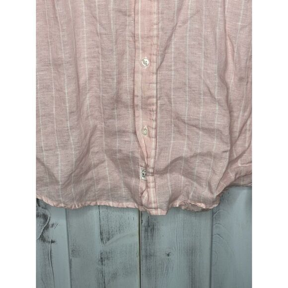WOMENS FRANK & EILEEN BARRY 100% LINEN PINK WHITE STRIPED BUTTON UP SHIRT XL - Picture 2 of 12